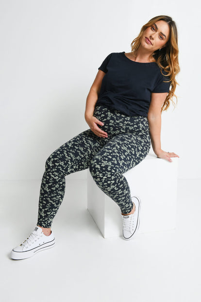 Everyday Umstandsleggings - Navy/Green Floral