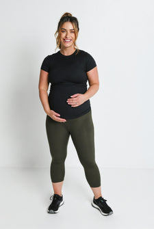 Focus Cropped Umstandsleggings Sport - Olive Green