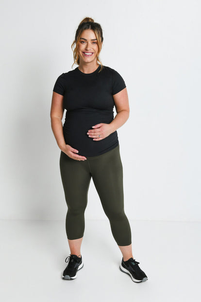 Focus Cropped Umstandsleggings Sport - Olive Green