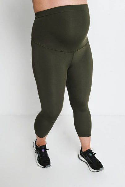 Focus Cropped Umstandsleggings Sport - Olive Green