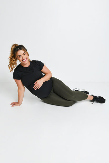 Focus Cropped Umstandsleggings Sport - Olive Green