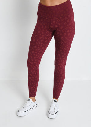 Everyday High Waisted Leggings - Burgundy Animal Print