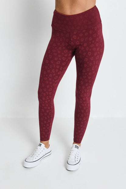 Everyday High Waisted Leggings - Burgundy Animal Print