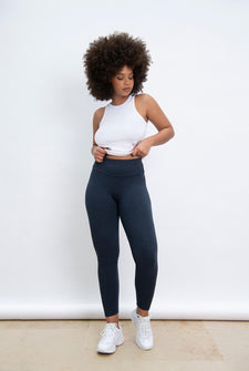 Alltägliche High-Waisted Leggings - Infinity-Blau-Melange