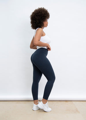 Alltägliche High-Waisted Leggings - Infinity-Blau-Melange