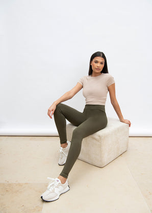 Everyday High Waisted Leggings - Khaki Green