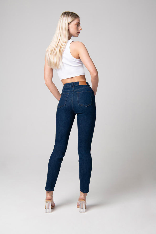 Slim-Fit Mom Jeans - Dark Blue