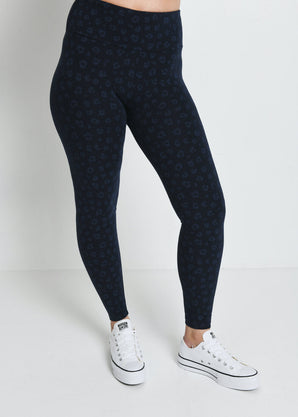 Everyday High Waisted Leggings - Navy Animal Print