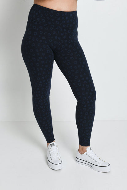 Everyday High Waisted Leggings - Navy Animal Print