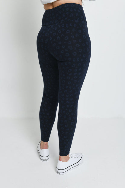 Everyday High Waisted Leggings - Navy Animal Print