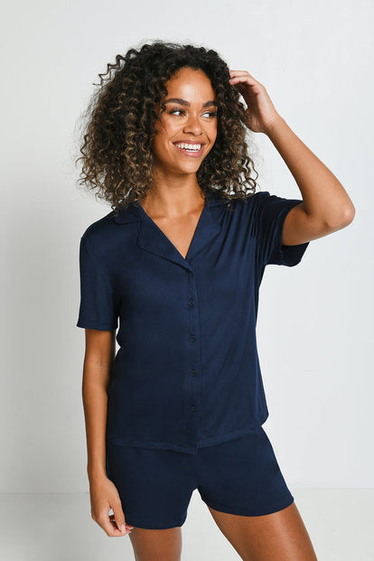 Soft Touch Pyjama-Set Mit Knöpfen - Navy