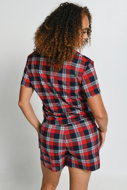 Soft Touch Pyjama-Set Mit Knöpfen - Navy & Red Check