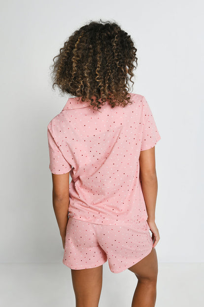 100% Baumwoll-Pyjama Set Mit Knöpfen - Pink Dot