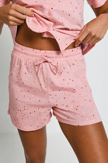 100% Baumwoll-Pyjama Set Mit Knöpfen - Pink Dot