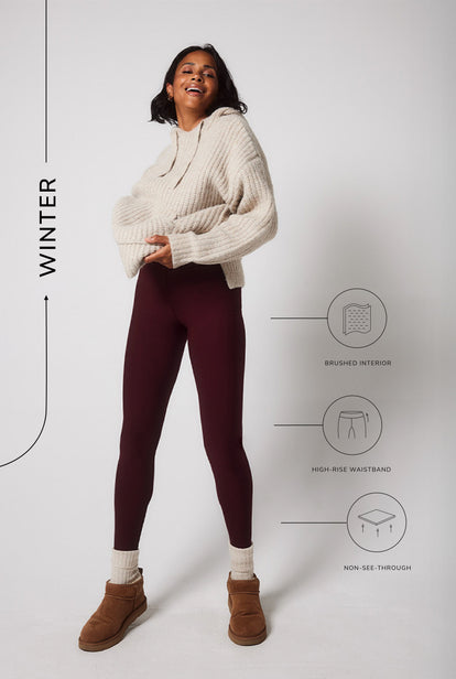 Everyday Winter High Waisted Leggings Curvy - Burgundy